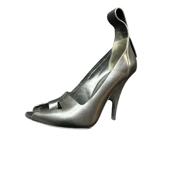 $895 ALEXANDER WANG BLACK LEATHER PEEP TOE HEEL SHOES 37 - Picture 2 of 7